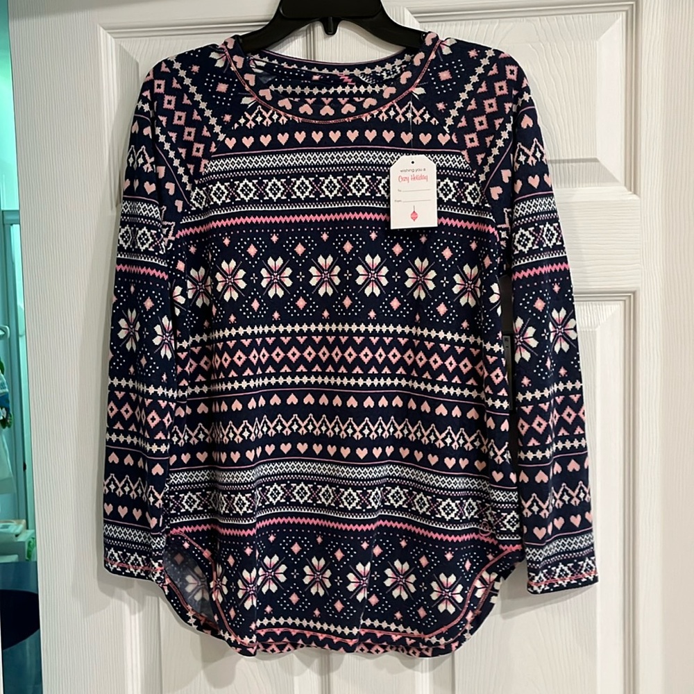 Cuddl Duds Blue and Pink Graphic long sleeve flannel pajamas